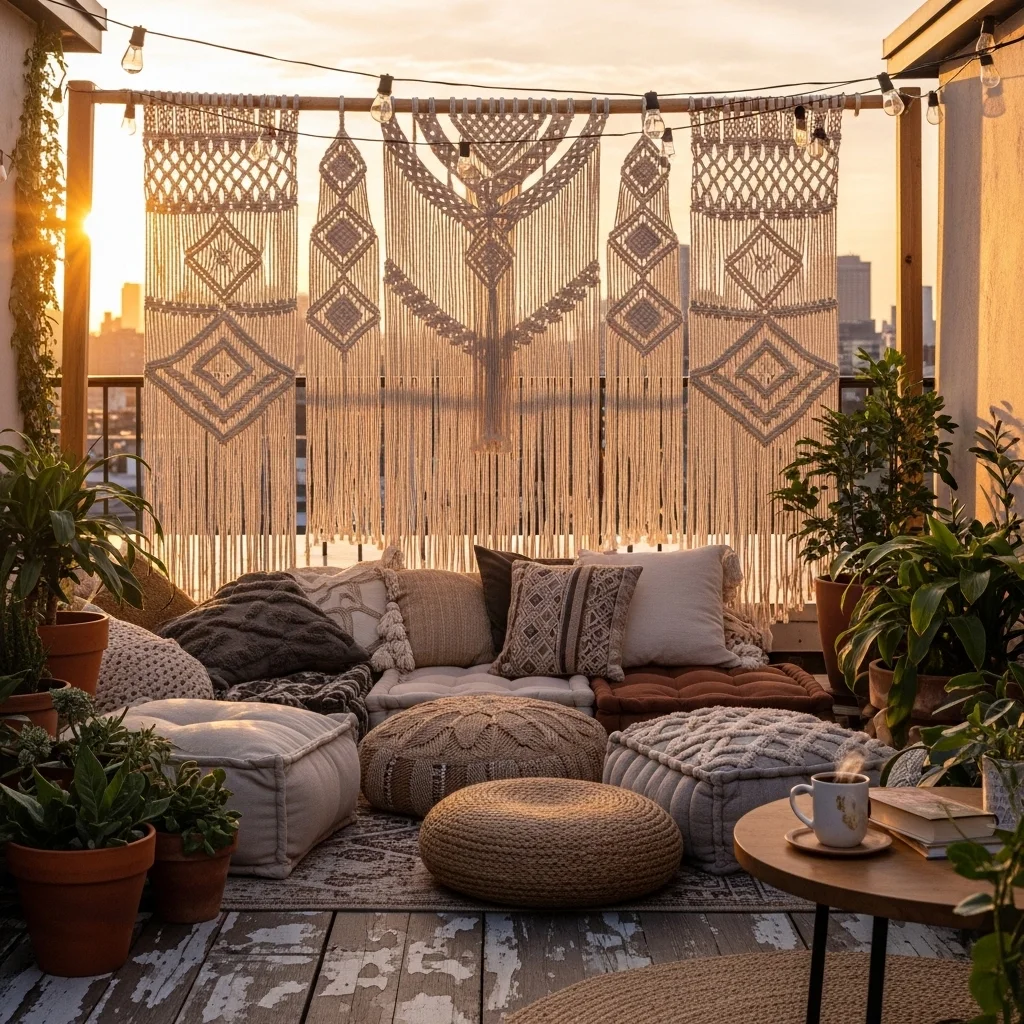 Discover 17 Rooftop Deck Privacy Screens for Urban Oases 12 11. Artistic Rope or Macrame Screens