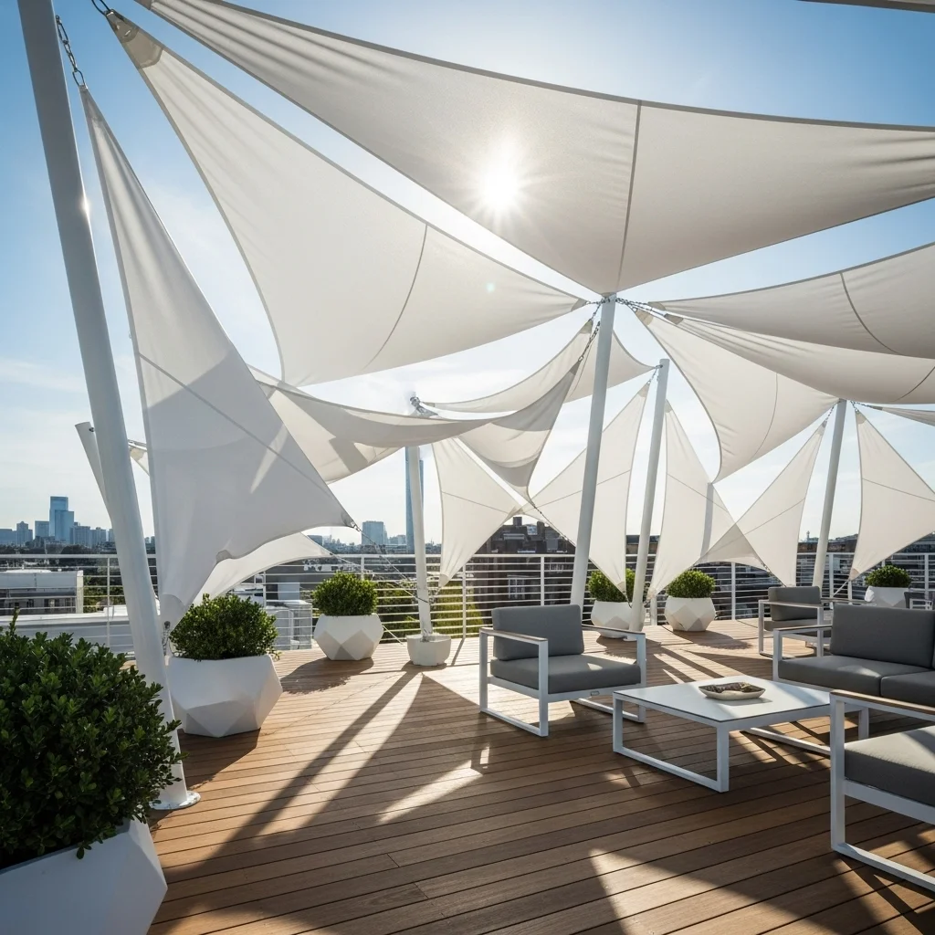 Discover 17 Rooftop Deck Privacy Screens for Urban Oases 7 6. Breezy Fabric Sail Shades