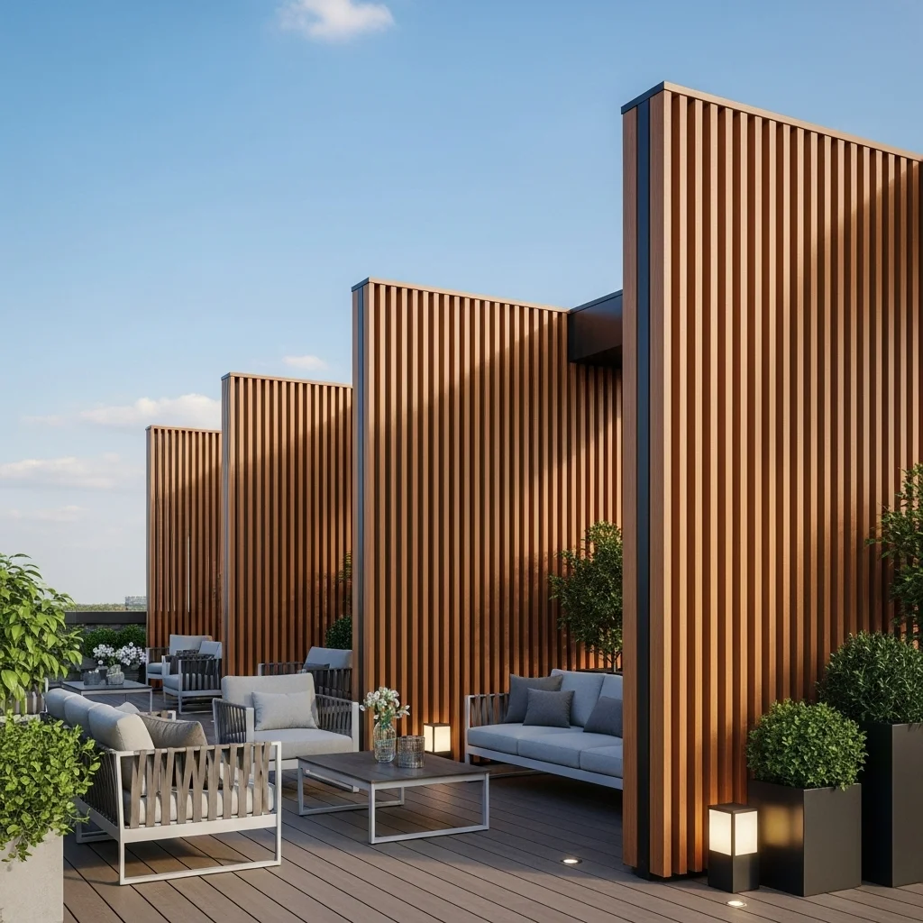 Discover 17 Rooftop Deck Privacy Screens for Urban Oases 4 3. Elegant Wooden Slat Panels