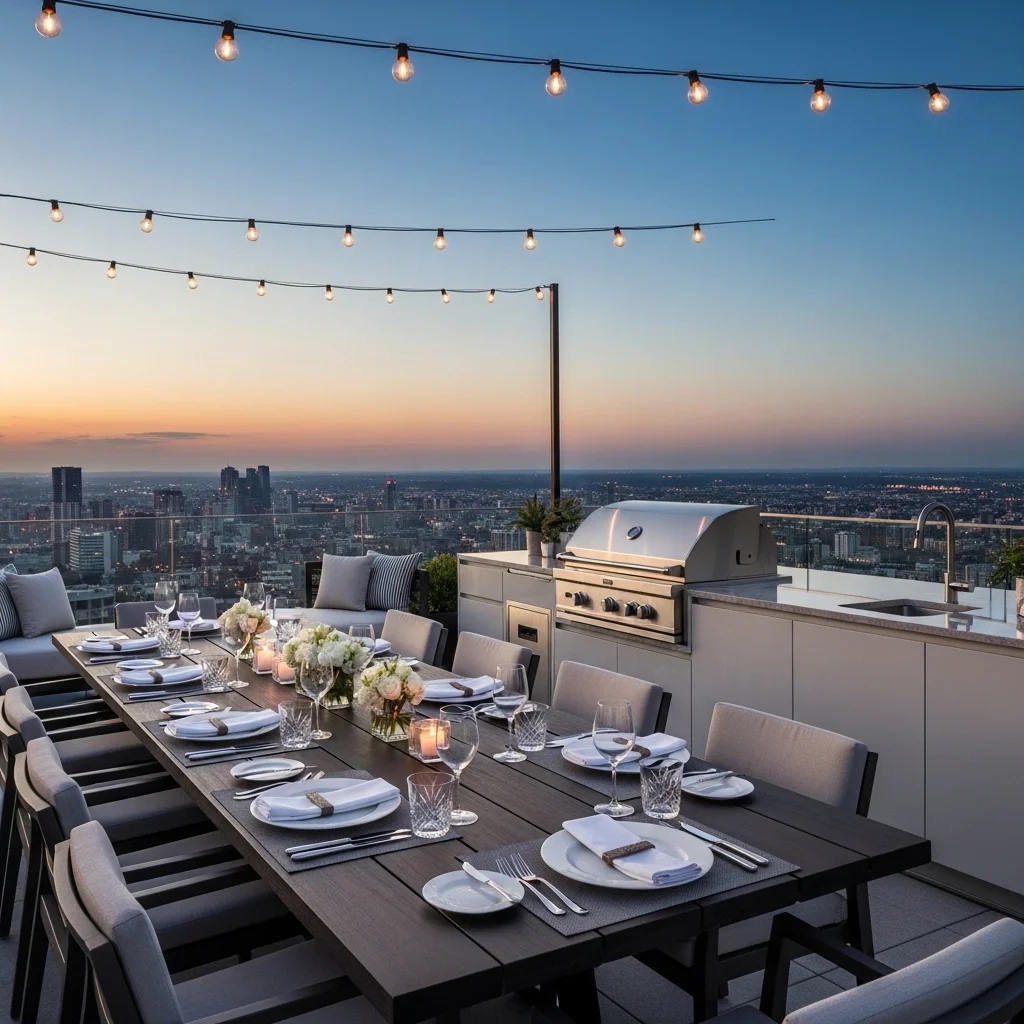 Explore 19 Practical Rooftop Deck Ideas to Elevate Your Home 5 4. Gourmet Al Fresco Dining Area