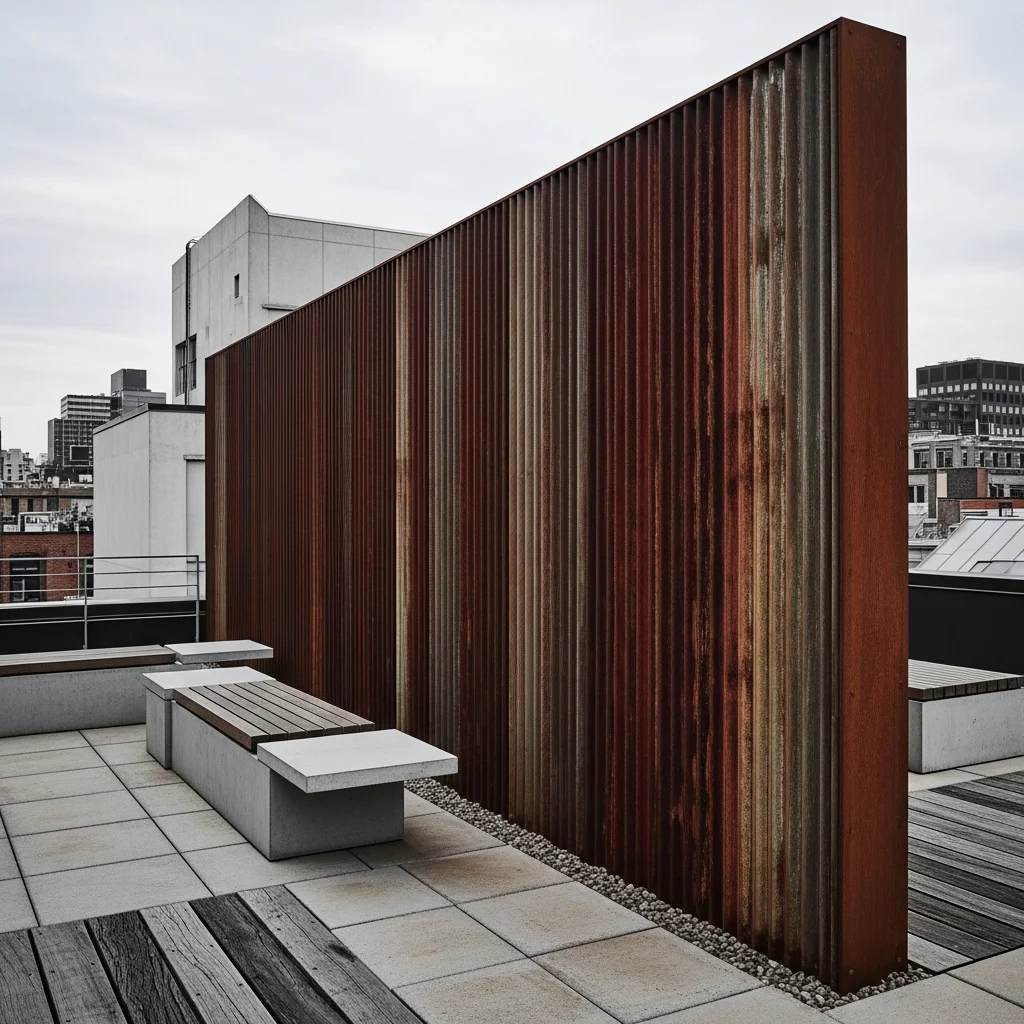 Discover 17 Rooftop Deck Privacy Screens for Urban Oases 14 13. Industrial Corrugated Metal Screens