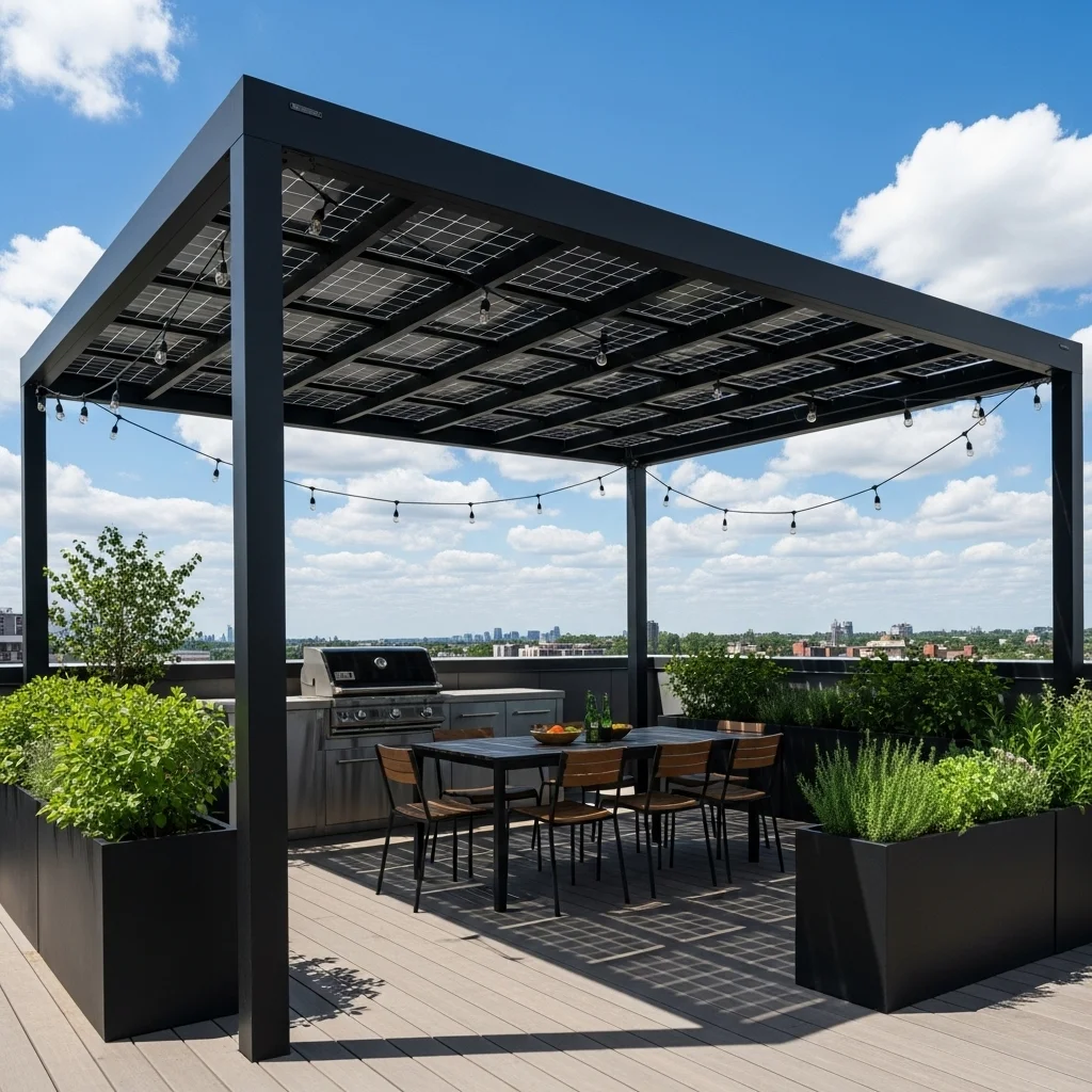 13. Integrated Solar Panel Pergola