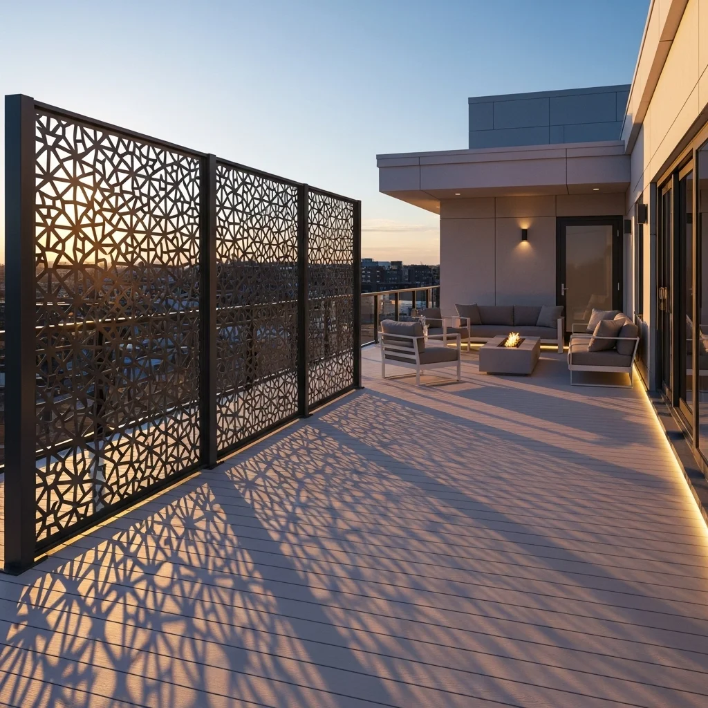 Discover 17 Rooftop Deck Privacy Screens for Urban Oases 5 4. Modern Metal Laser-Cut Screens
