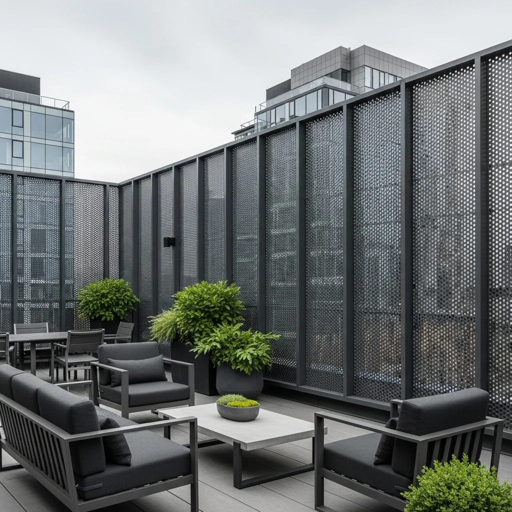 Discover 17 Rooftop Deck Privacy Screens for Urban Oases 11 10. Perforated Metal Panels