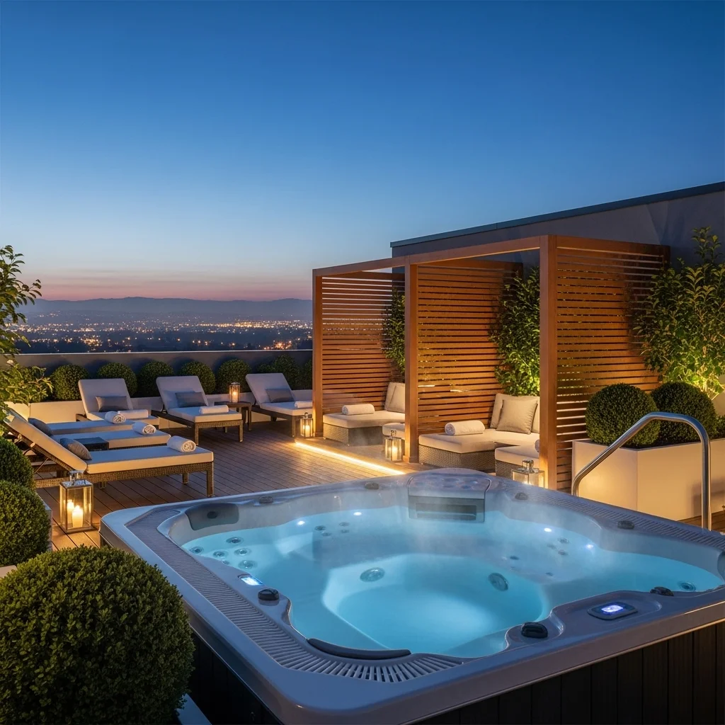 Explore 19 Practical Rooftop Deck Ideas to Elevate Your Home 13 12. Private Spa and Hot Tub Haven