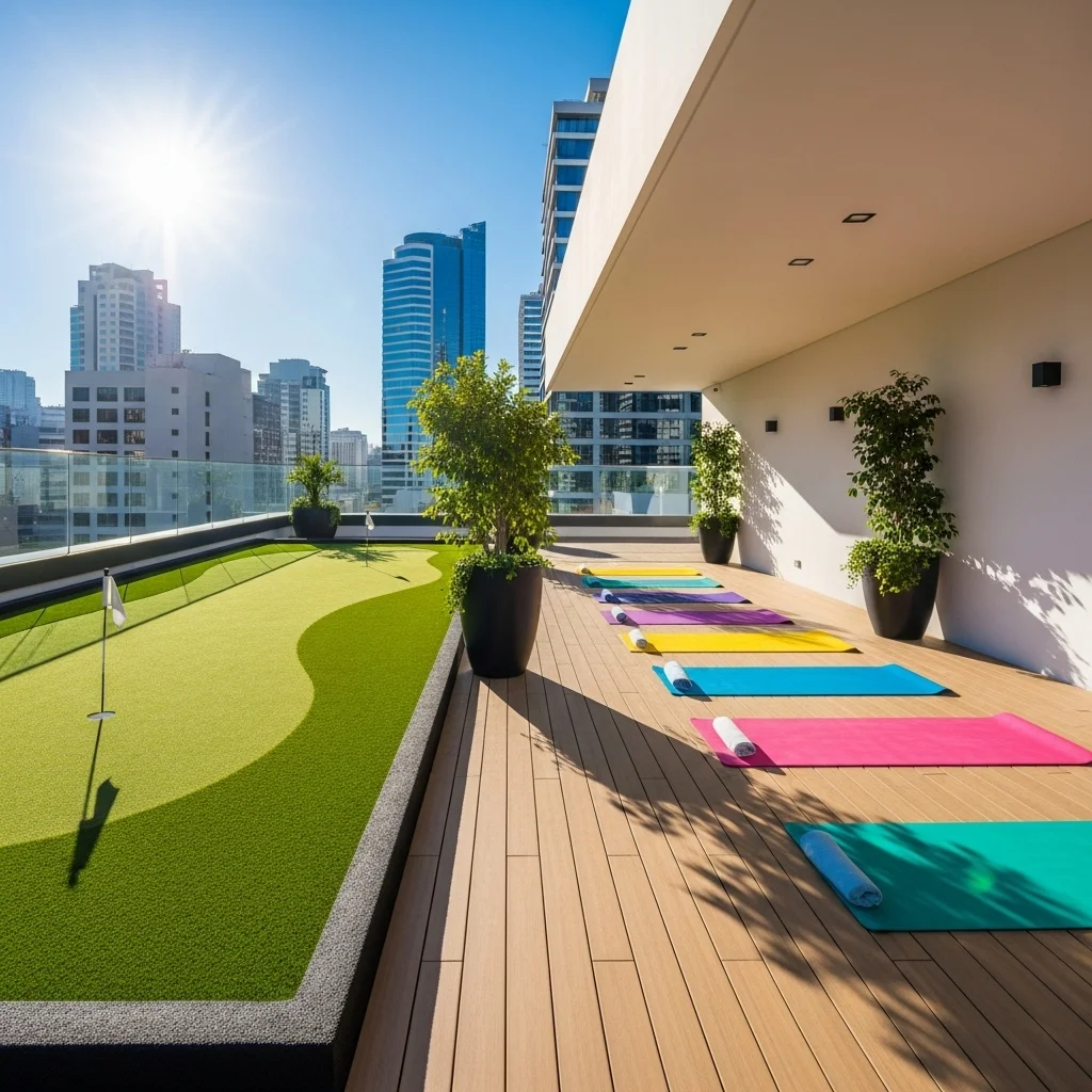 Explore 19 Practical Rooftop Deck Ideas to Elevate Your Home 14 13. Sporty Recreation Area (Mini-Golf, Yoga)