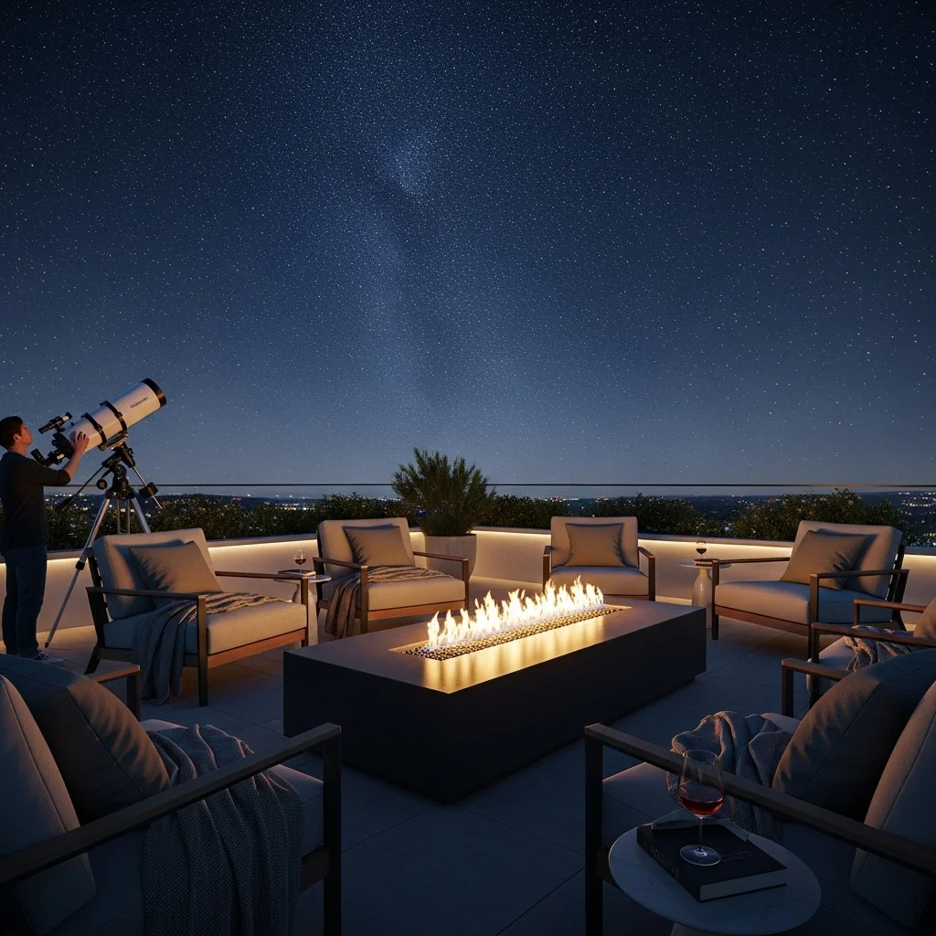 Explore 19 Practical Rooftop Deck Ideas to Elevate Your Home 6 5. Stargazing Lounge with Fire Pit