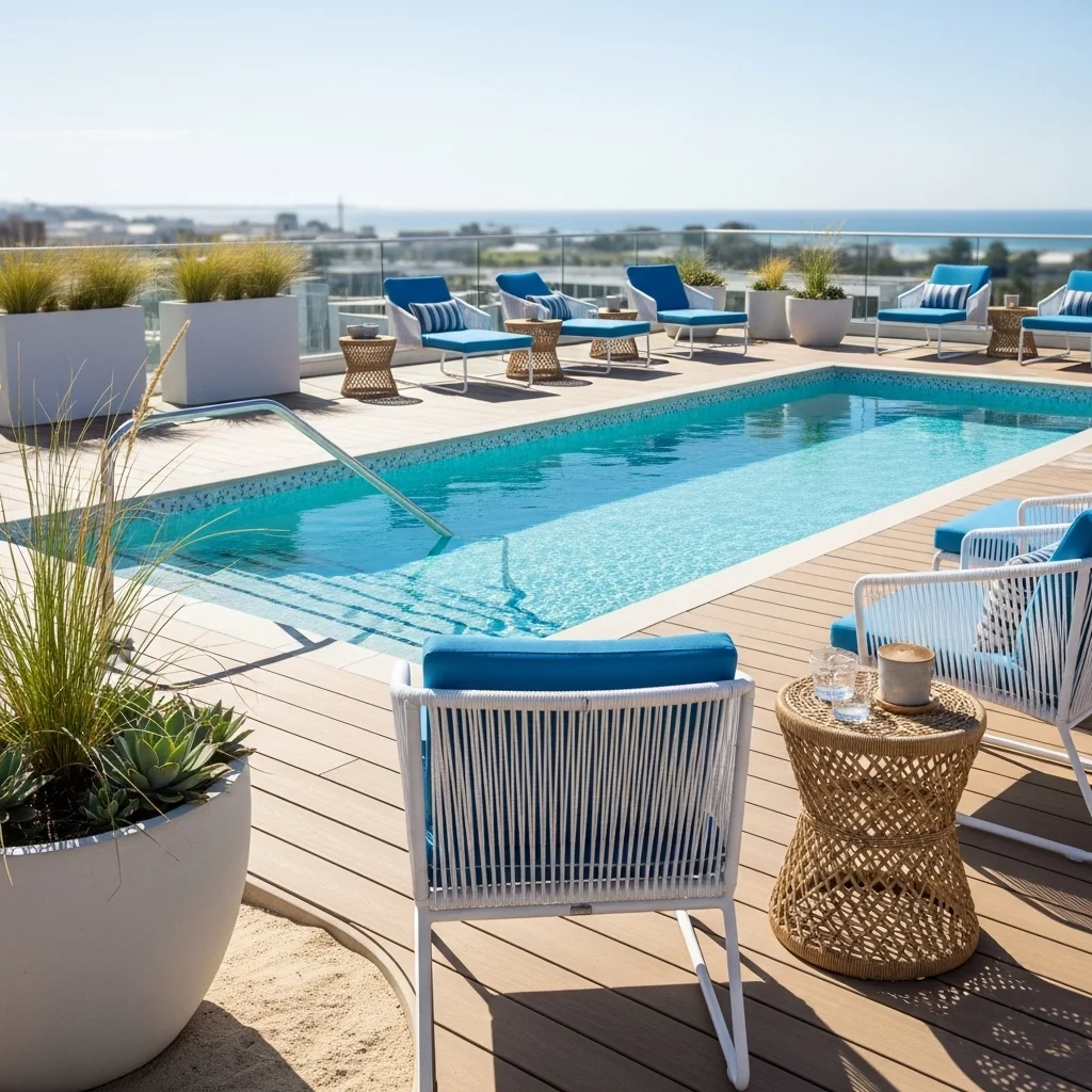 Top 21 Breathtaking Rooftop Deck Pool Inspirations 20 19. The Coastal Vibe Retreat