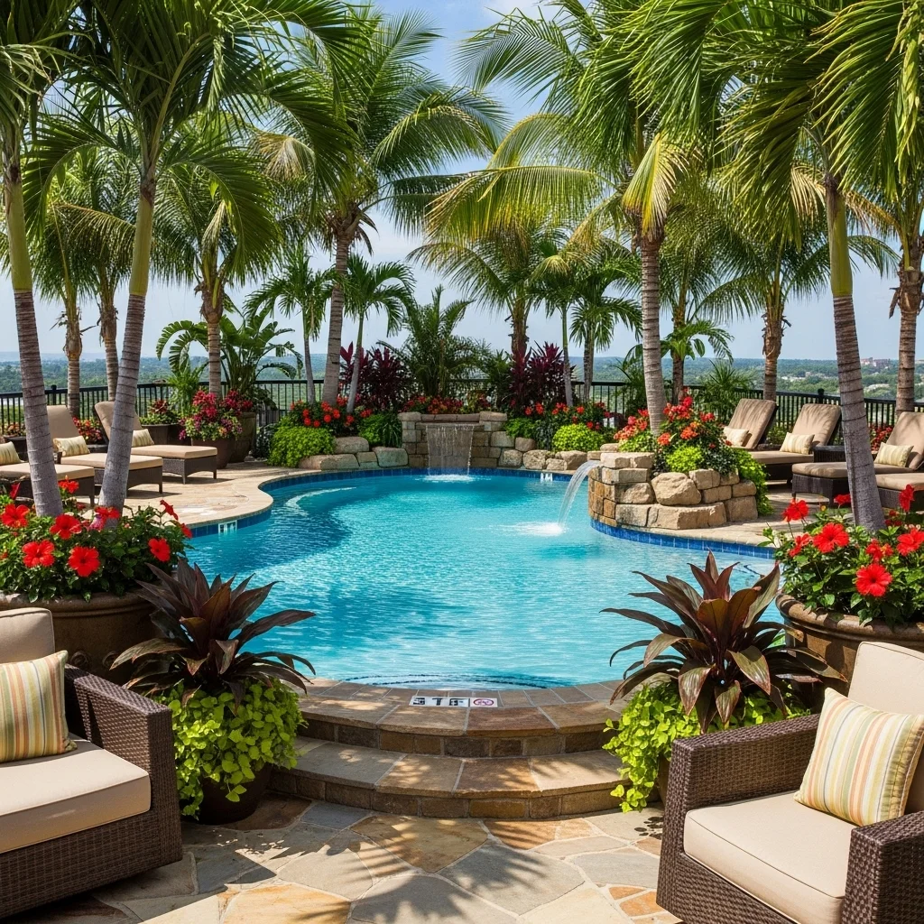 Top 21 Breathtaking Rooftop Deck Pool Inspirations 7 6. The Tropical Resort Vibe