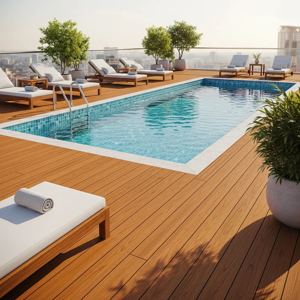 Top 21 Breathtaking Rooftop Deck Pool Inspirations 12 11. The Warm Wood Deck Surround