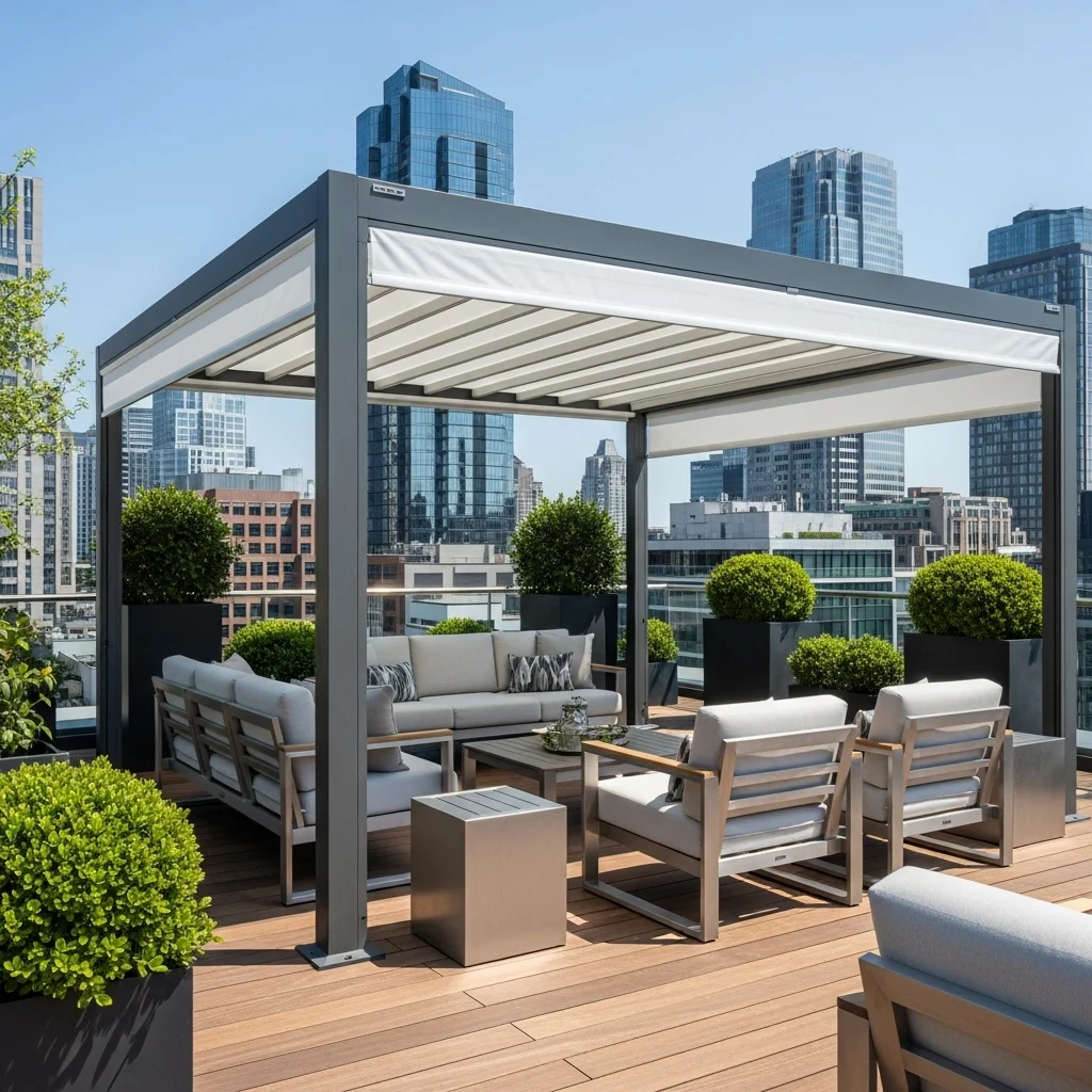Discover 17 Rooftop Deck Privacy Screens for Urban Oases 6 5. Versatile Retractable Awnings & Pergolas