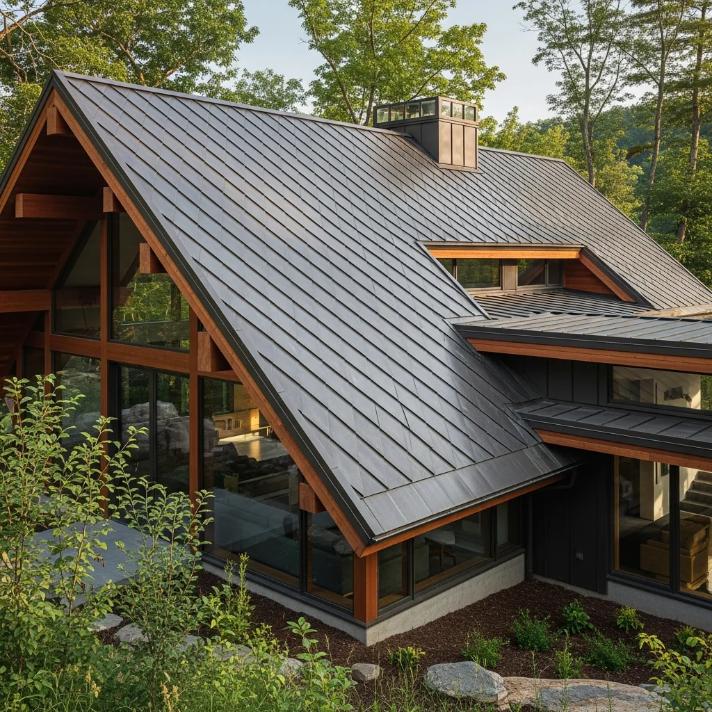 Top 15 Metal Roof Aesthetic Ideas for Modern Homes 15 14. Architectural Diamond-Pattern Metal Shingles