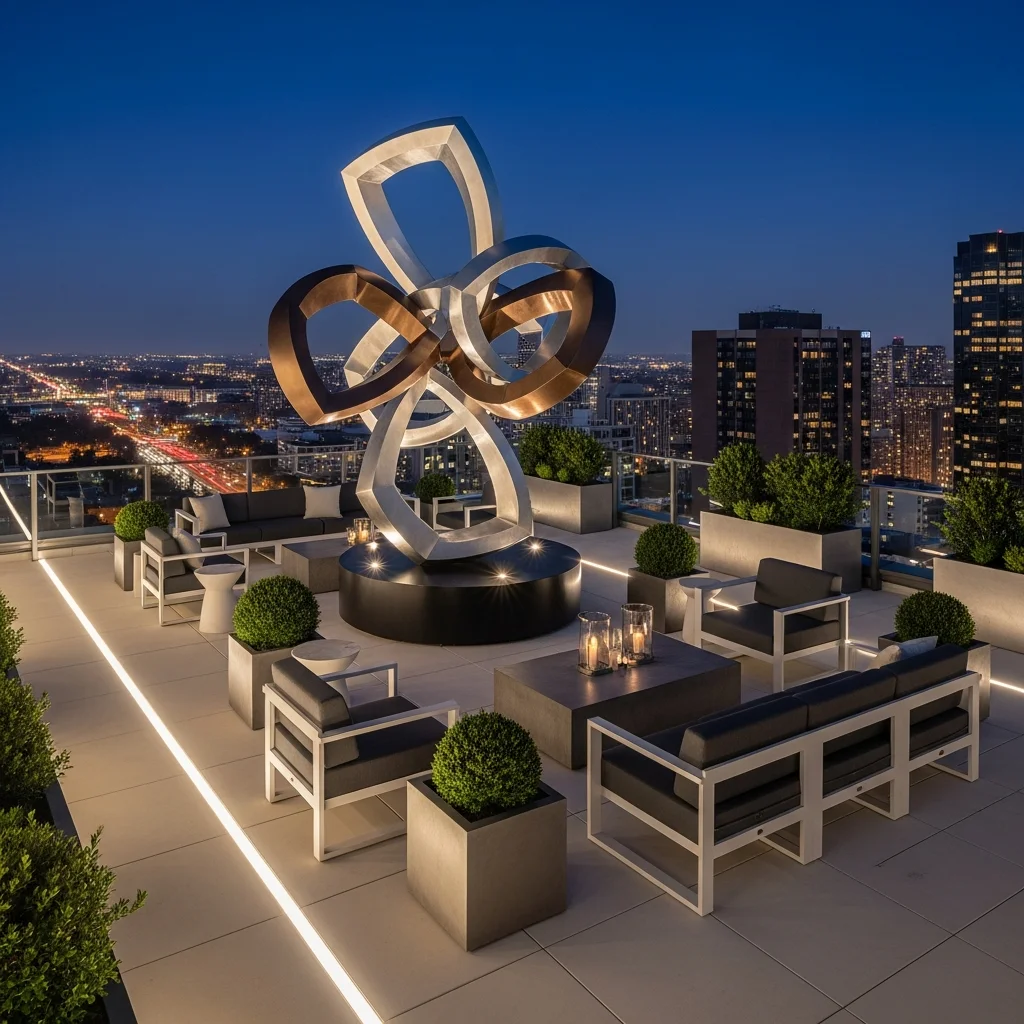 Top 23 Luxury Penthouse Rooftop Terrace Designs 14 13. Bespoke Art Installation Terrace