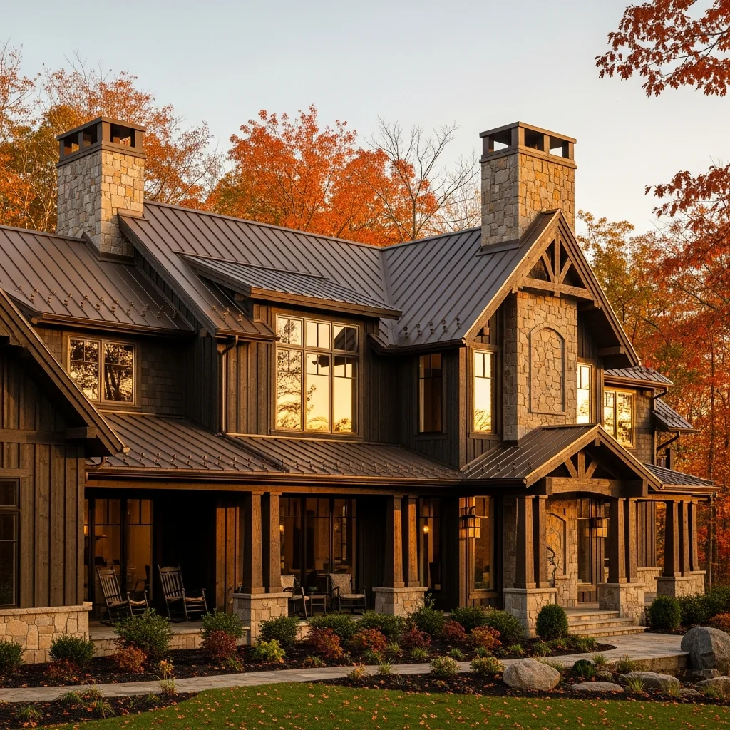 12. Bronze Metal Roof with Dark Stained Wood Siding