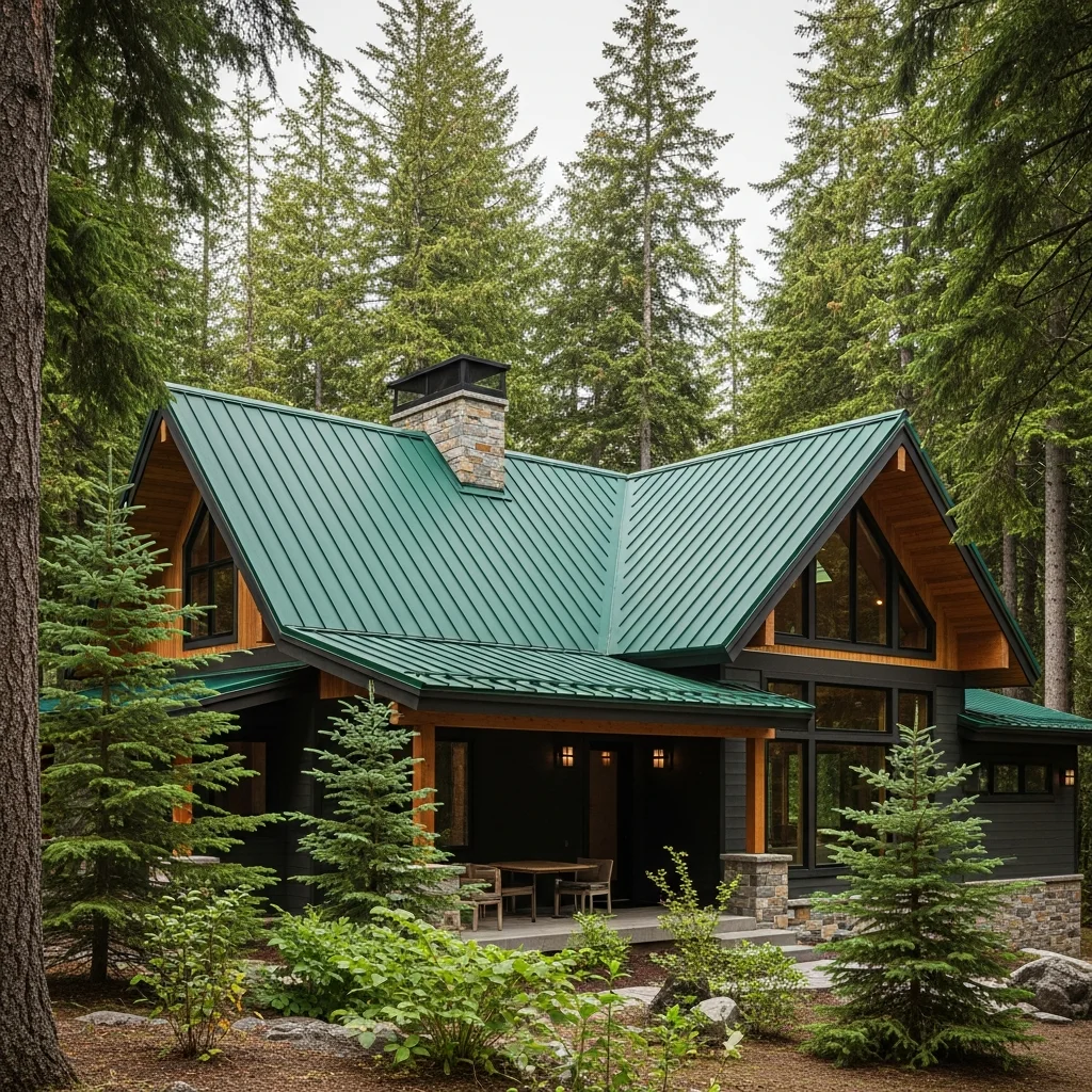 Top 15 Metal Roof Aesthetic Ideas for Modern Homes 8 7. Deep Forest Green Standing Seam