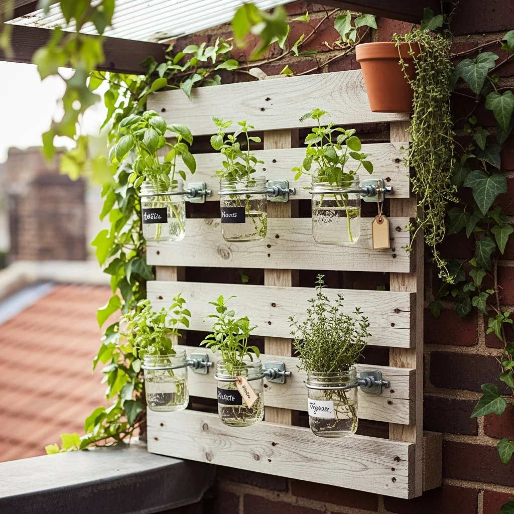 19. DIY Mason Jar Herb Garden (for sheltered spots)
