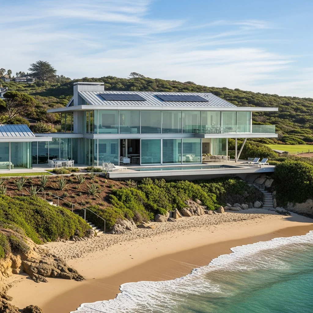 11. Eco-Friendly Home with Integrated Solar Panels on Metal Roof