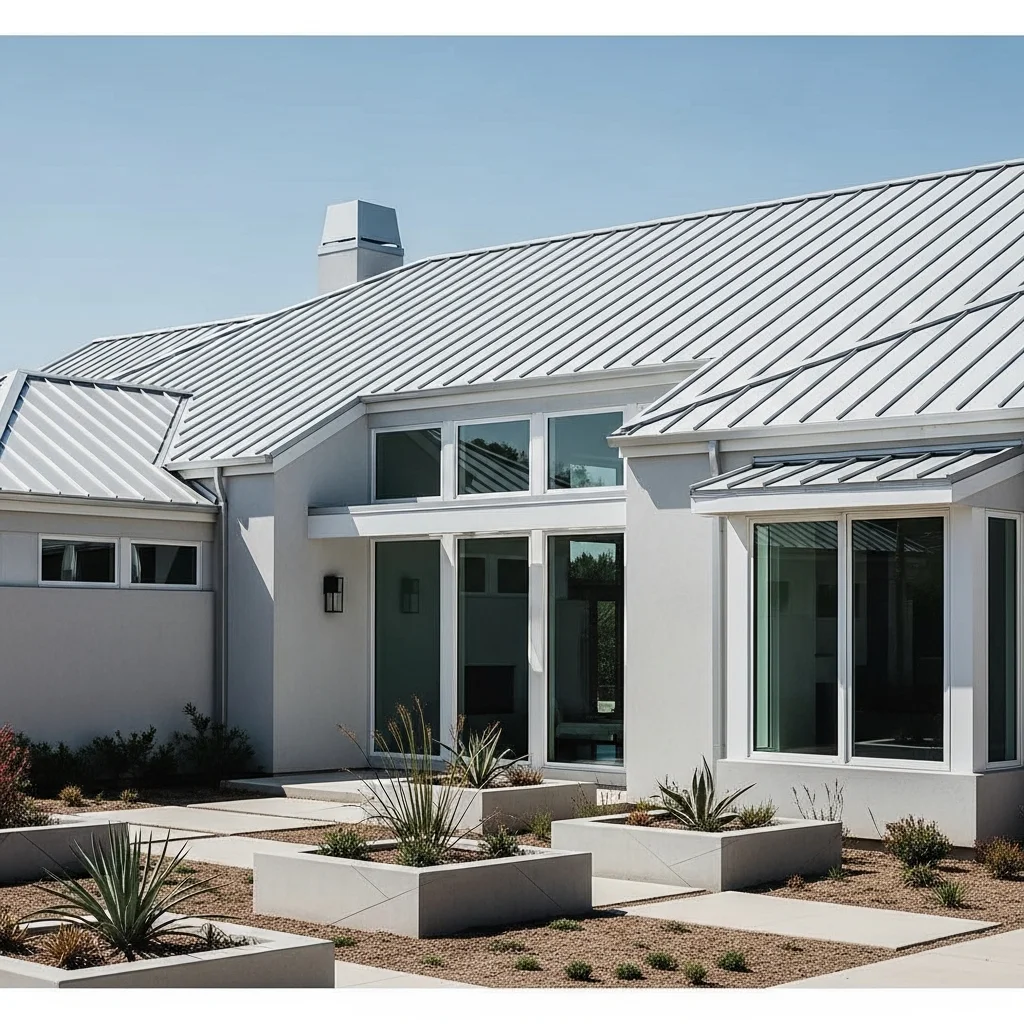 3. Galvalume Metal Roof with Light Gray Stucco