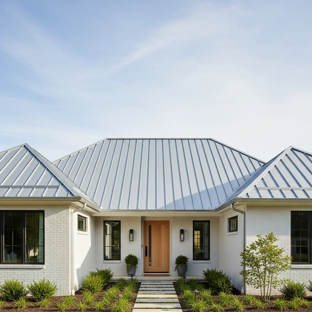 14. Galvalume Metal Roof with White Brick