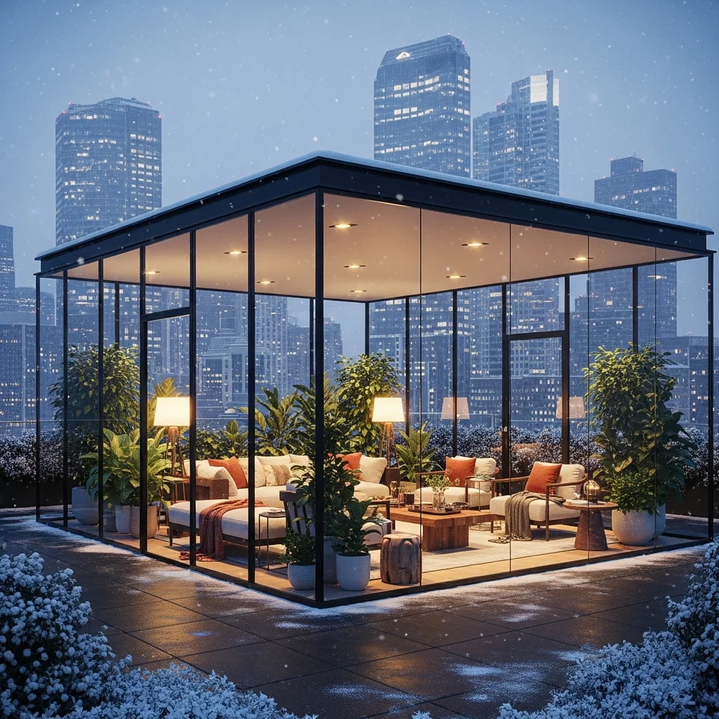Top 23 Luxury Penthouse Rooftop Terrace Designs 10 9. Glass-Enclosed Winter Garden