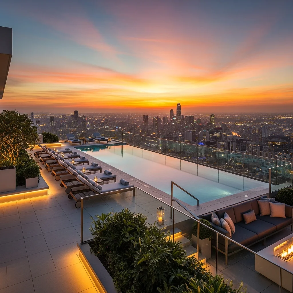 Top 23 Luxury Penthouse Rooftop Terrace Designs 2 1. Infinity Pool Oasis with Panoramic Views