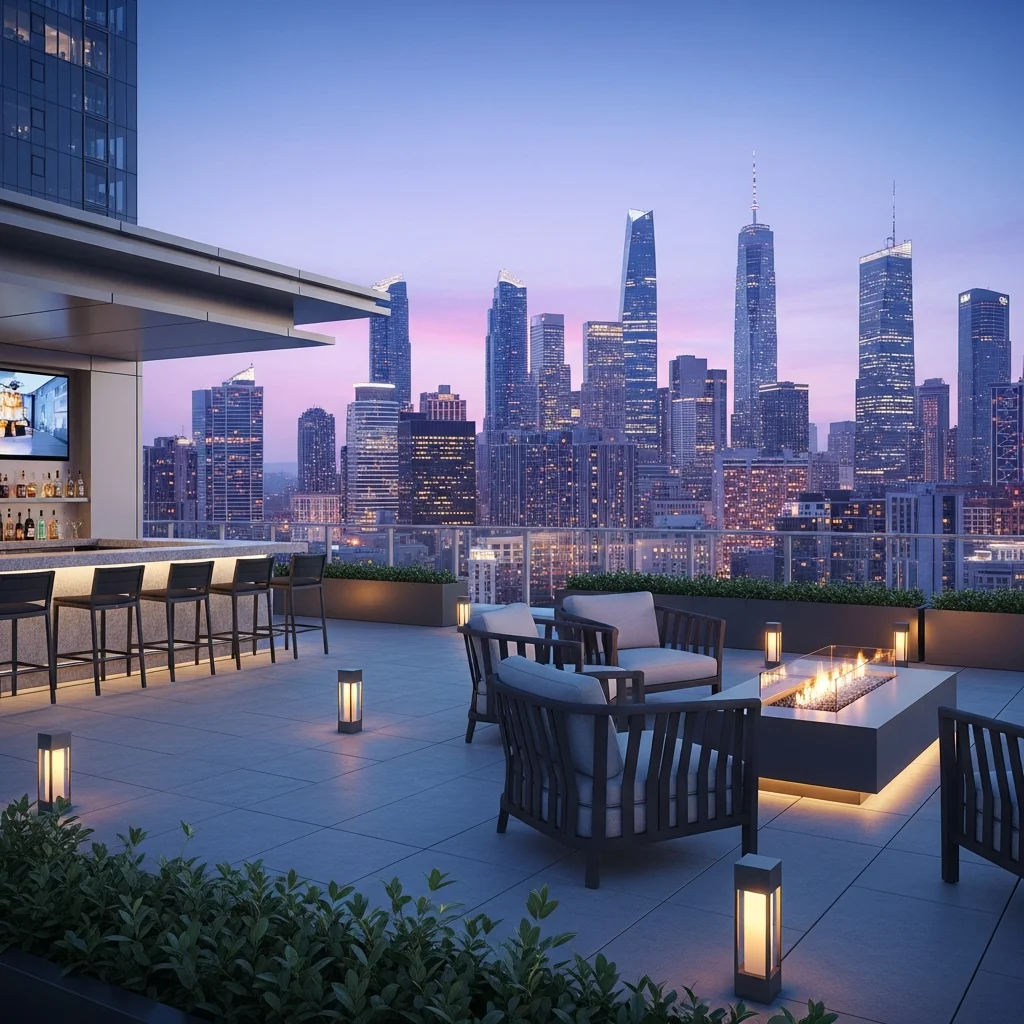 19 Breathtaking Rooftop Garden Deck Designs for Every Style 11 10. Infinity View Entertainment Hub