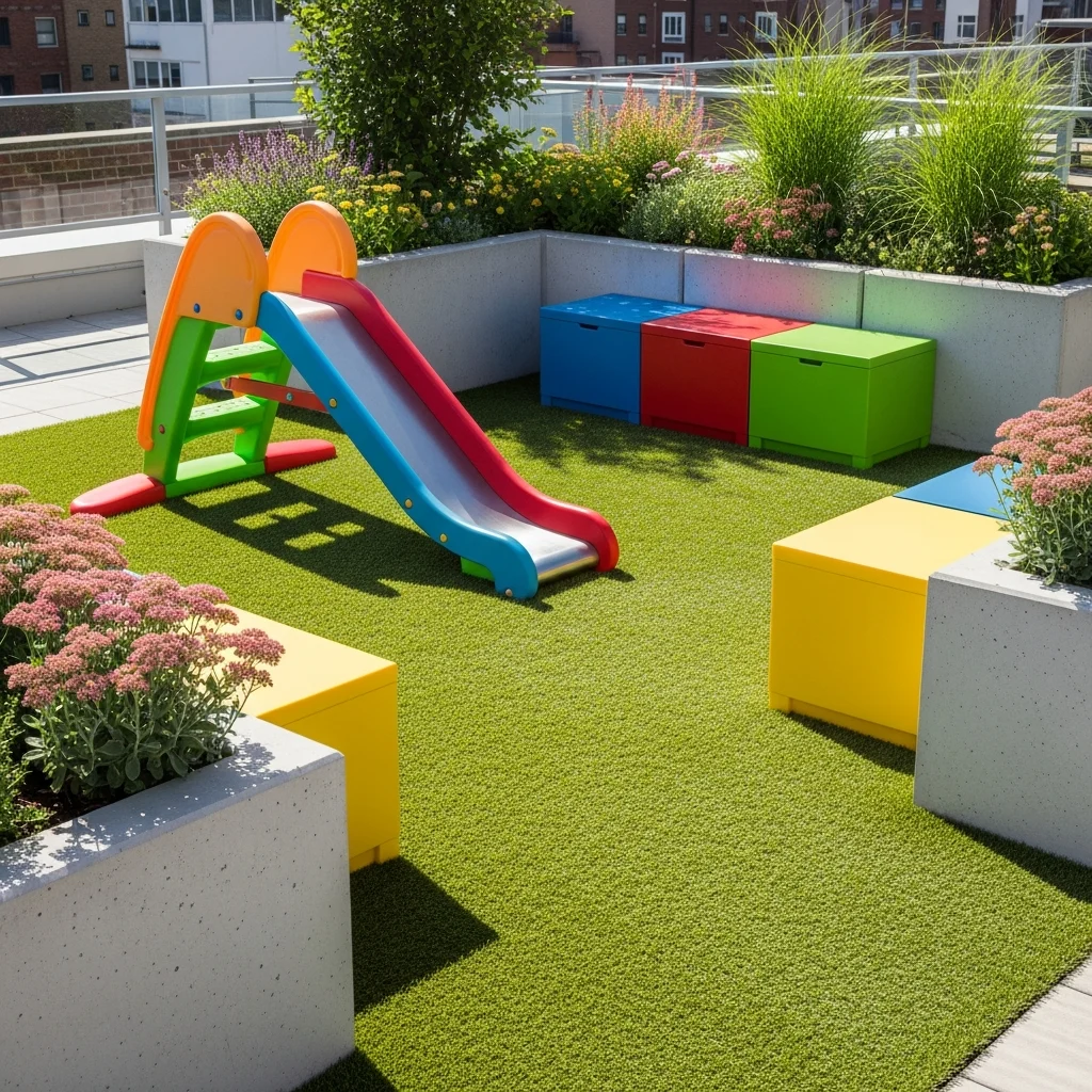 19 Breathtaking Rooftop Garden Deck Designs for Every Style 14 13. Kid-Friendly Play Zone
