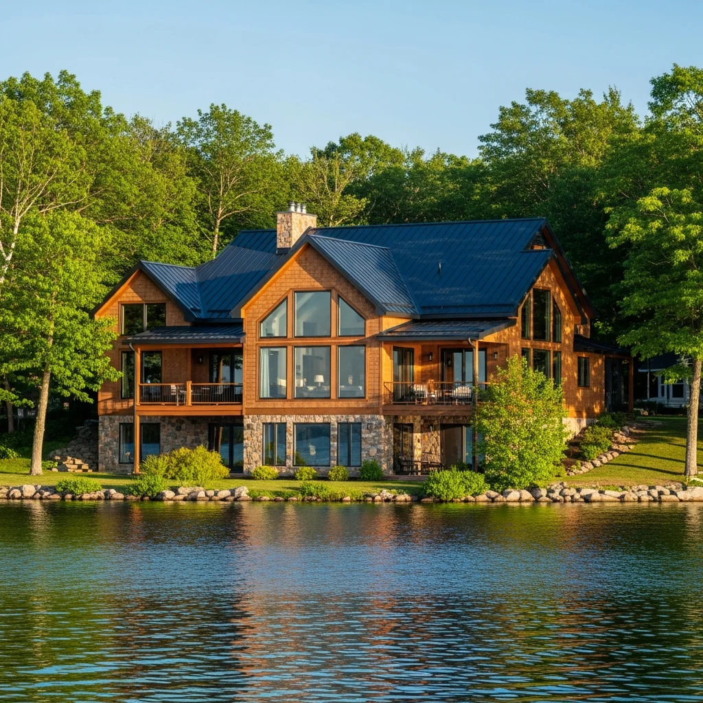 10. Lake House's Durable Dark Blue Decking