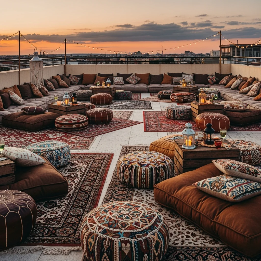 25. Layered Rugs & Pillow Ground Seating