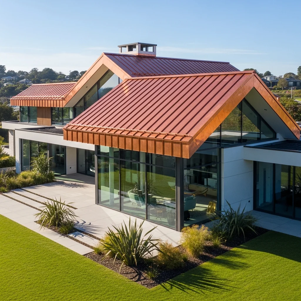 Top 15 Metal Roof Aesthetic Ideas for Modern Homes 6 5. Luxurious Copper Standing Seam