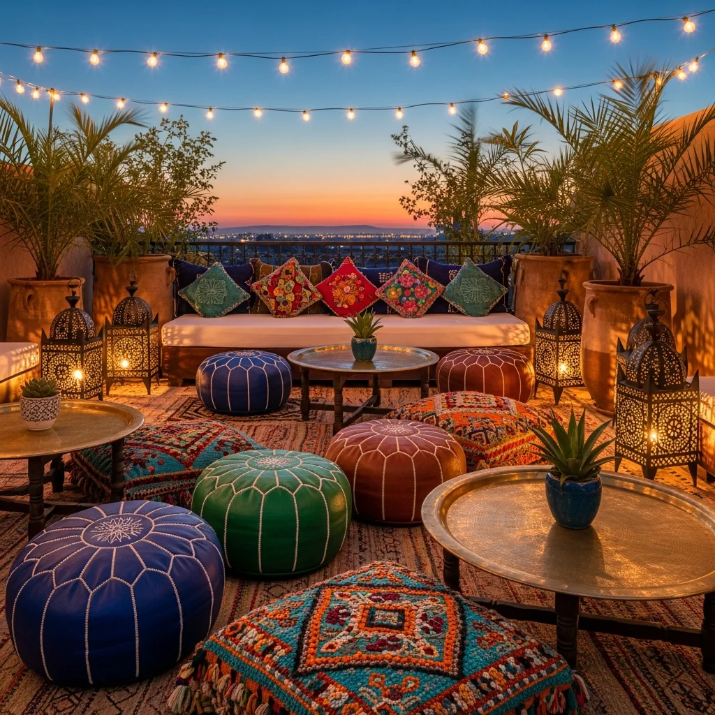 21. Moroccan Poufs & Low Tables Ensemble