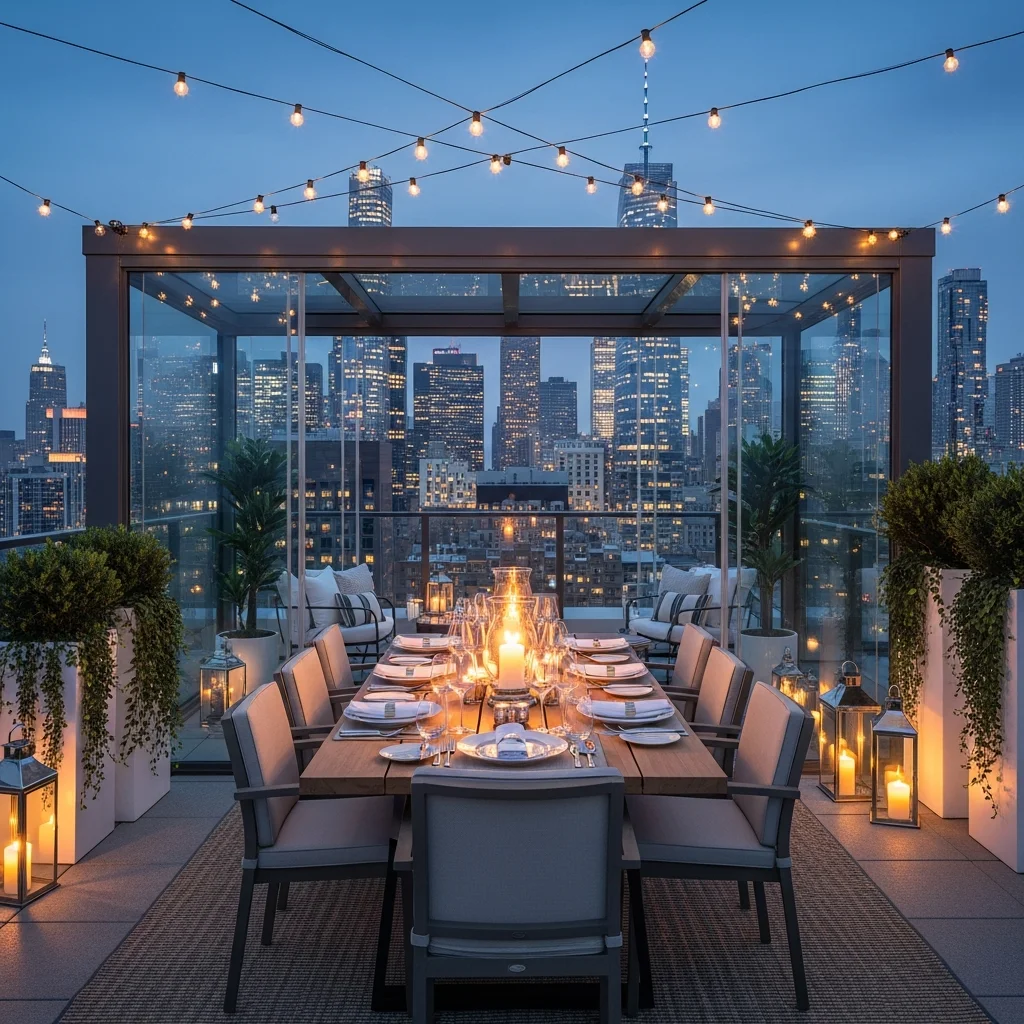 Top 23 Luxury Penthouse Rooftop Terrace Designs 3 2. Panoramic Dining Alcove