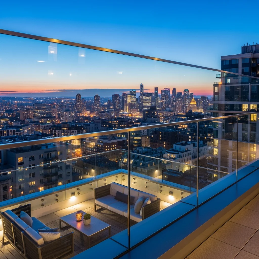 21 Modern Luxury Rooftop Terrace Designs That Redefine Elegance 14 13. Panoramic Glass Railings