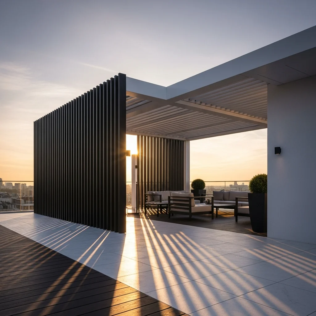 Top 11 Contemporary Minimalist Rooftop Terrace Designs 9 8. Privacy Screens & Architectural Elements