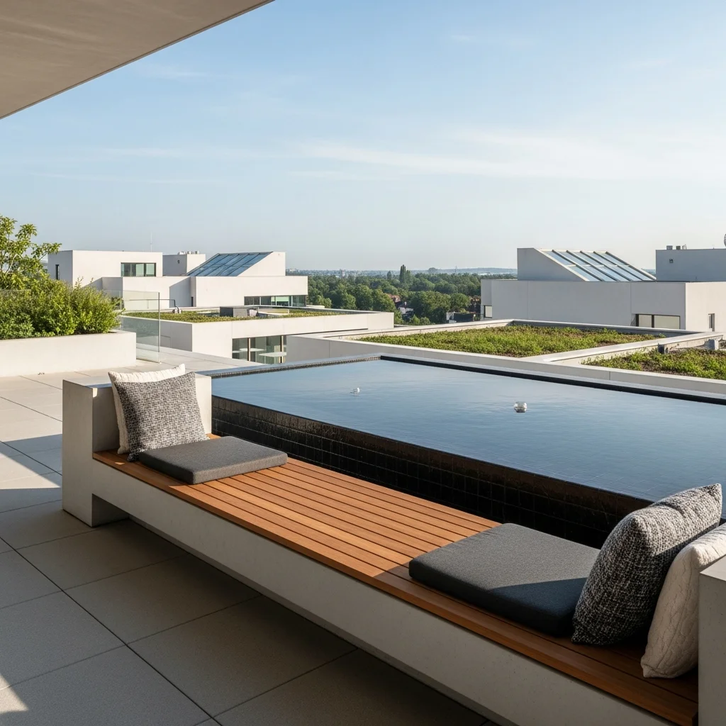 20. Sculptural Concrete Bench with Wood Slat Seat