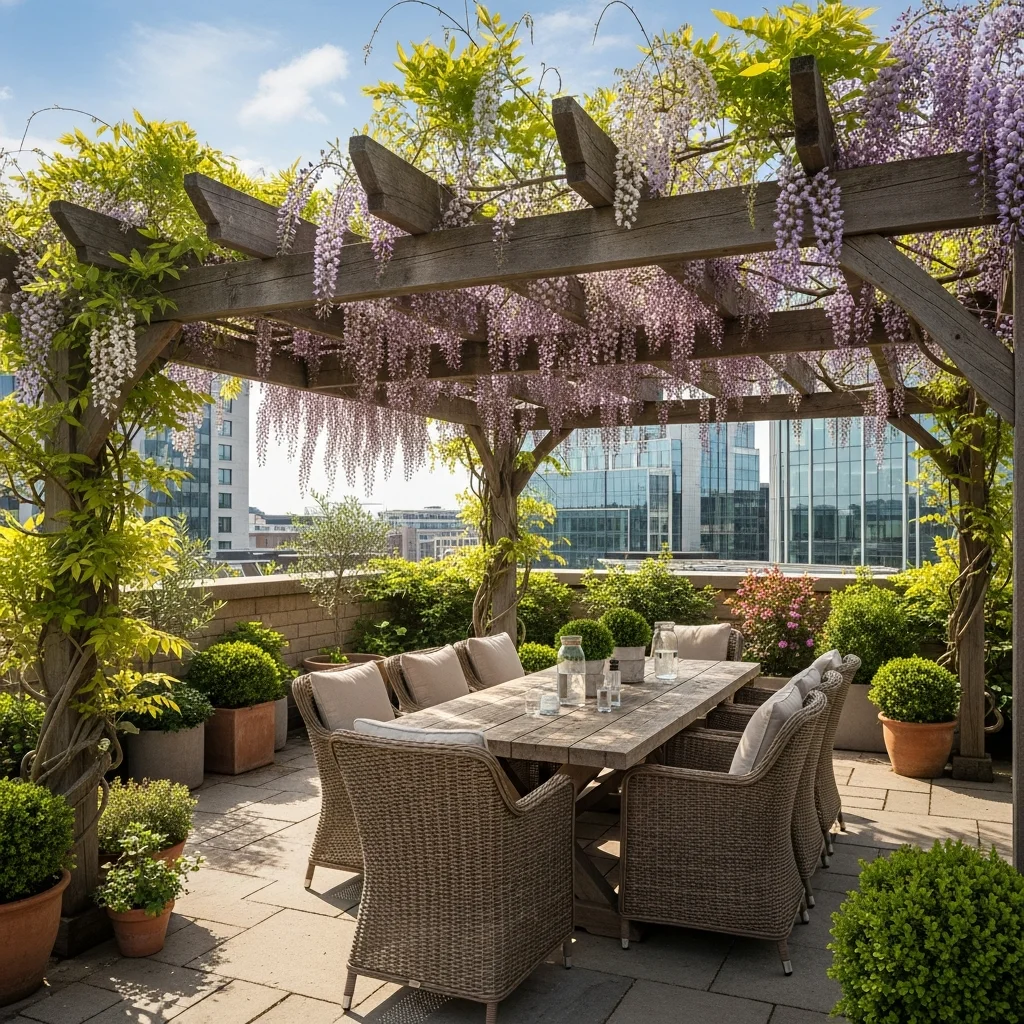 19 Breathtaking Rooftop Garden Deck Designs for Every Style 12 11. Shaded Pergola Paradise