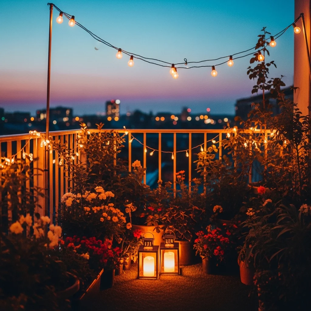 Top 17 Rooftop Garden Design Ideas for small Spaces! 7 7. String Lights & Lanterns
