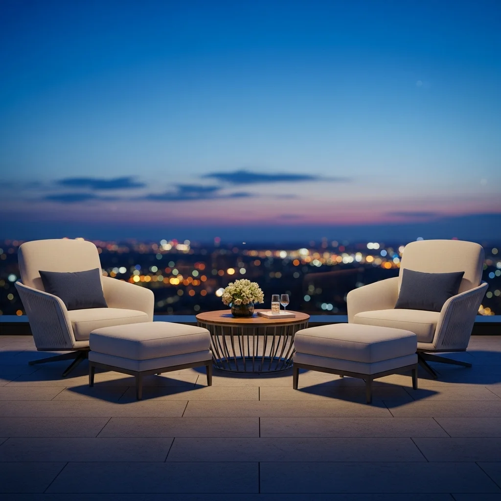 18. Swivel Club Chairs with Ottoman