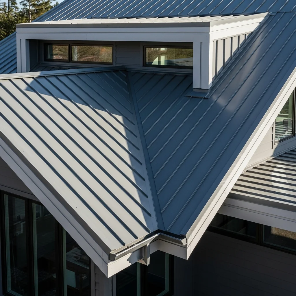 Top 15 Metal Roof Aesthetic Ideas for Modern Homes 16 15. Two-Tone Metal Roof (e.g., Dark Body, Lighter Trim)
