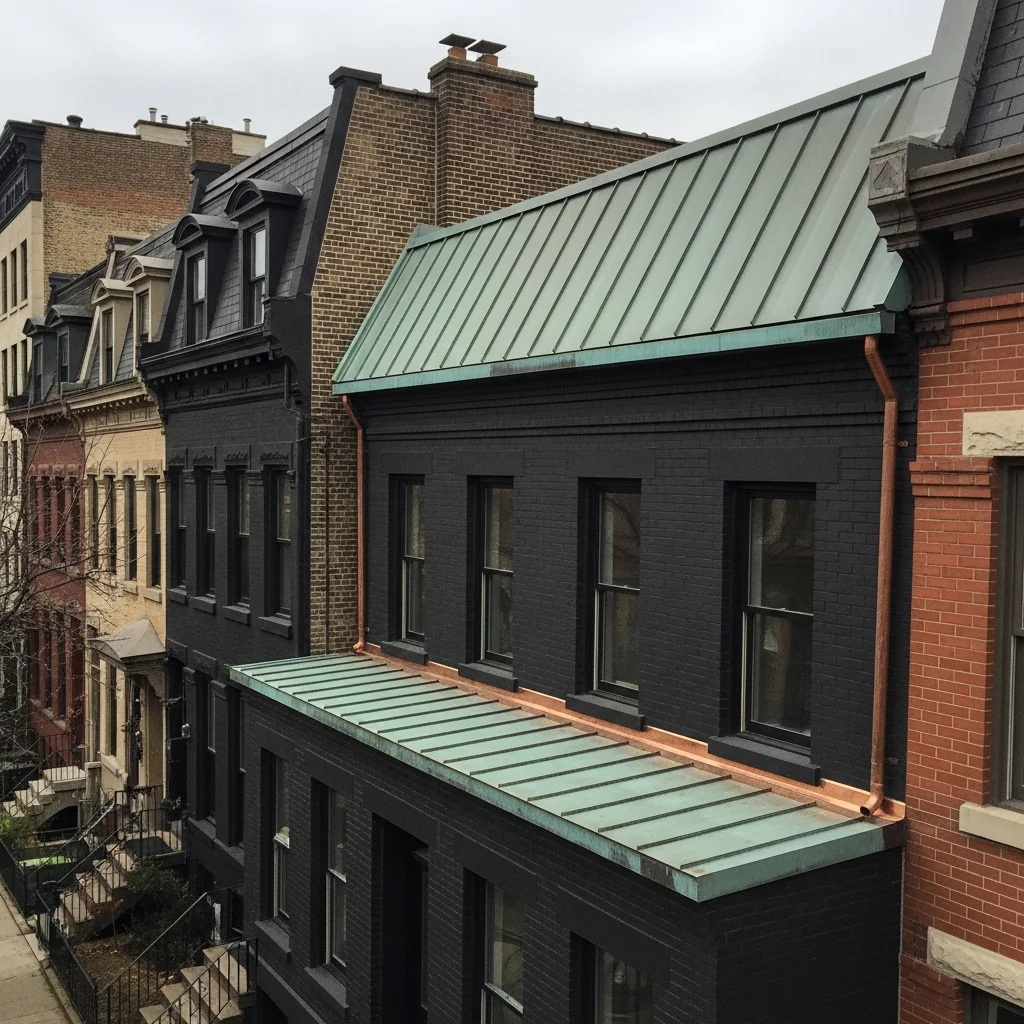 19. Urban Rowhouse's Sleek Copper Patina Accent