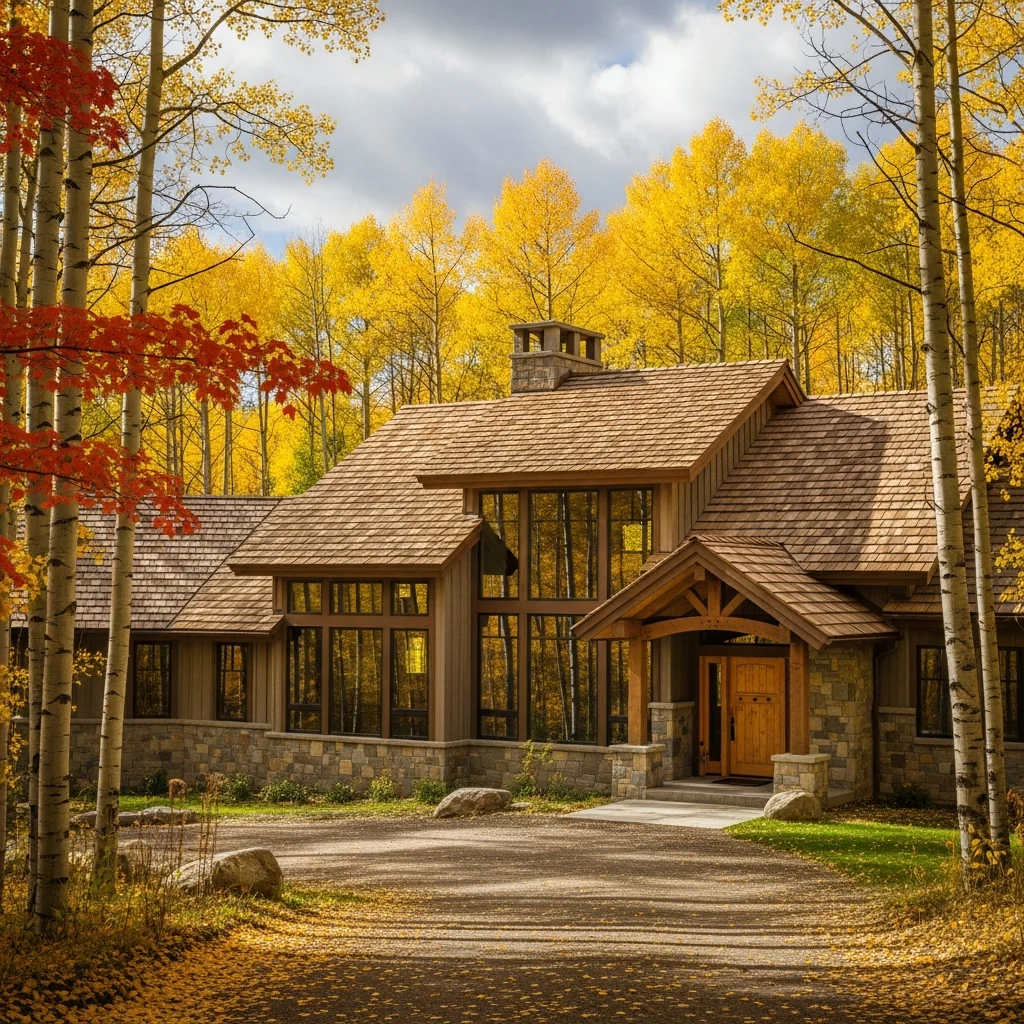 Top 15 Metal Roof Aesthetic Ideas for Modern Homes 12 11. Wood-Look Stamped Metal Shingles