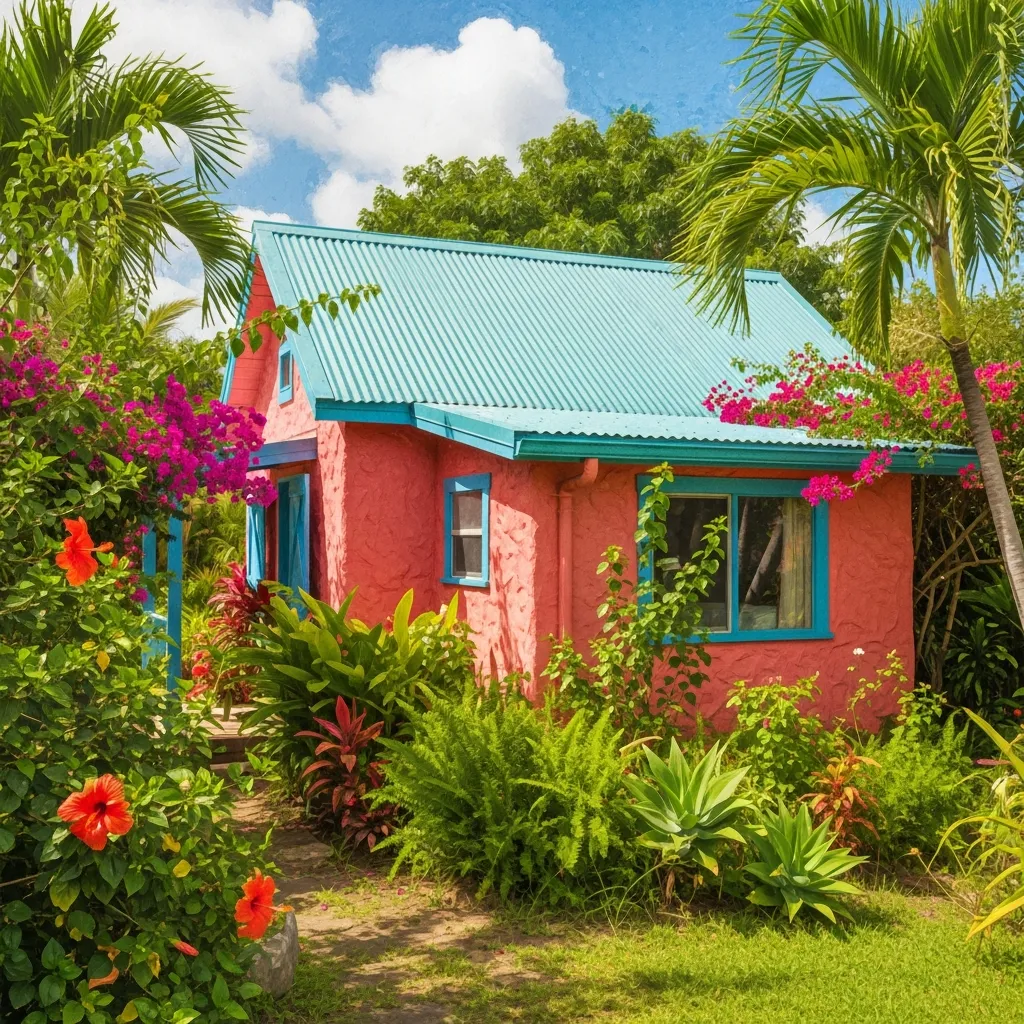 13. Aqua Blue Roof & Coral Pink House