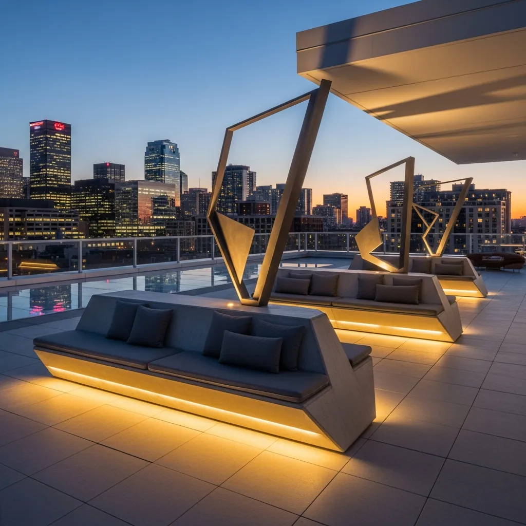 Top 25 Modern Rooftop Seating Areas That Will Elevate Your Space! 17 16. Architectural Sculpture Seating