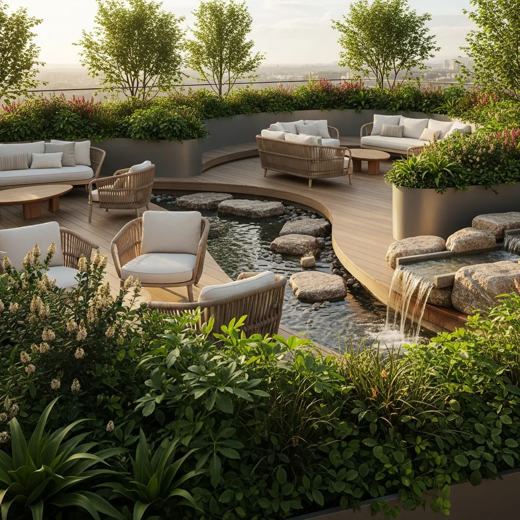 Top 25 Modern Rooftop Seating Areas That Will Elevate Your Space! 8 7. Biophilic Design Sanctuary