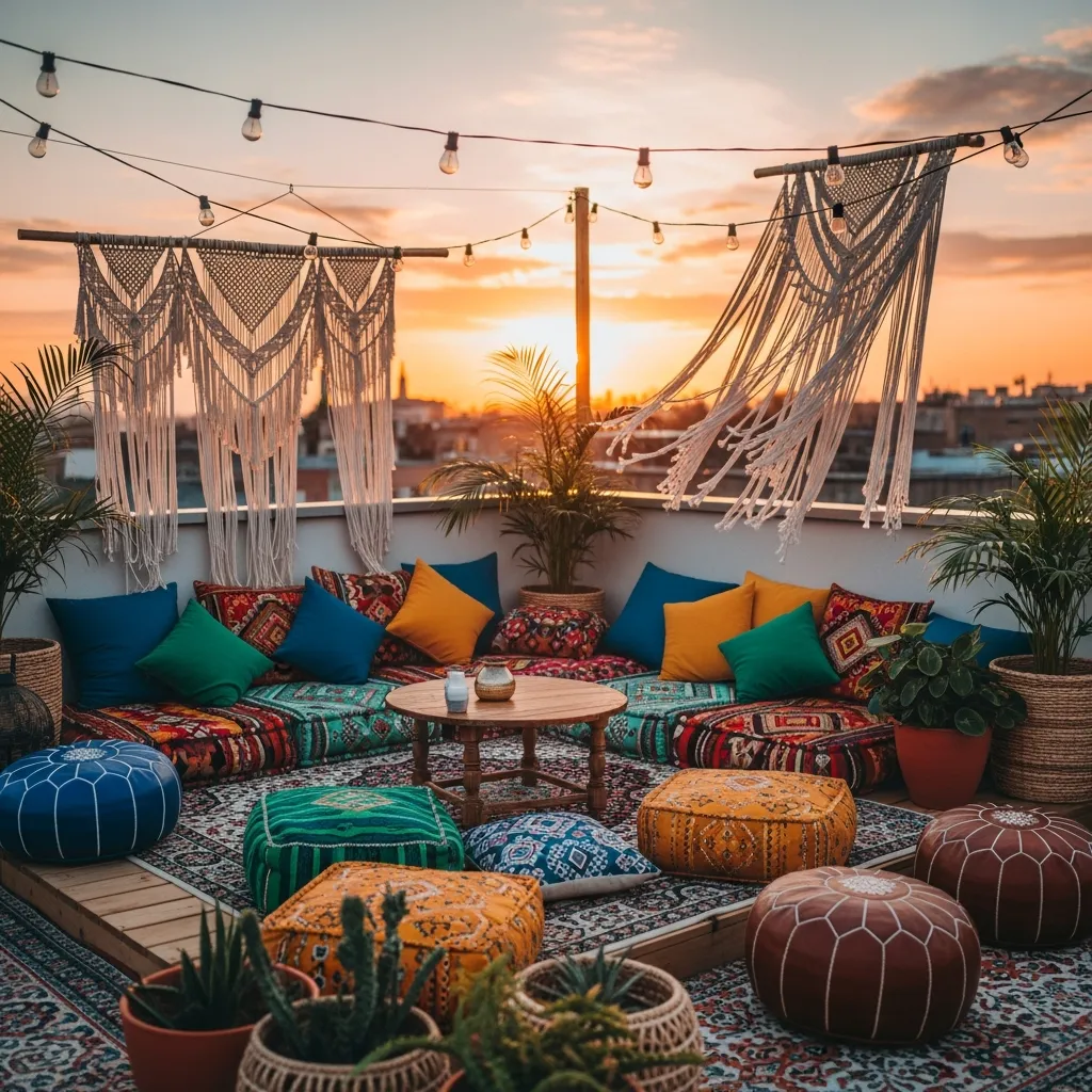 Top 17 Rooftop Seating Area Designs That Will Elevate Your Outdoor Space 4 3. Bohemian Rhapsody Retreat