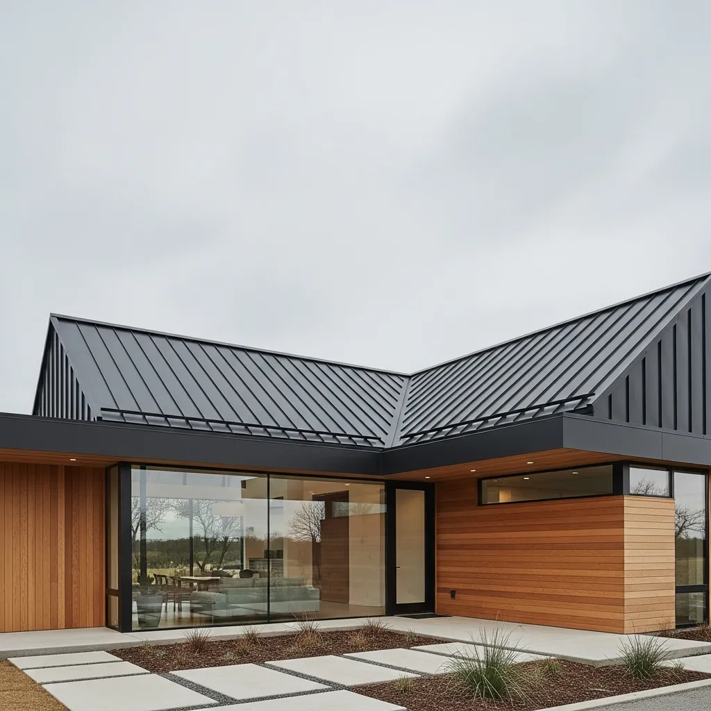 2. Bold Black Roof + Warm Natural Wood Siding