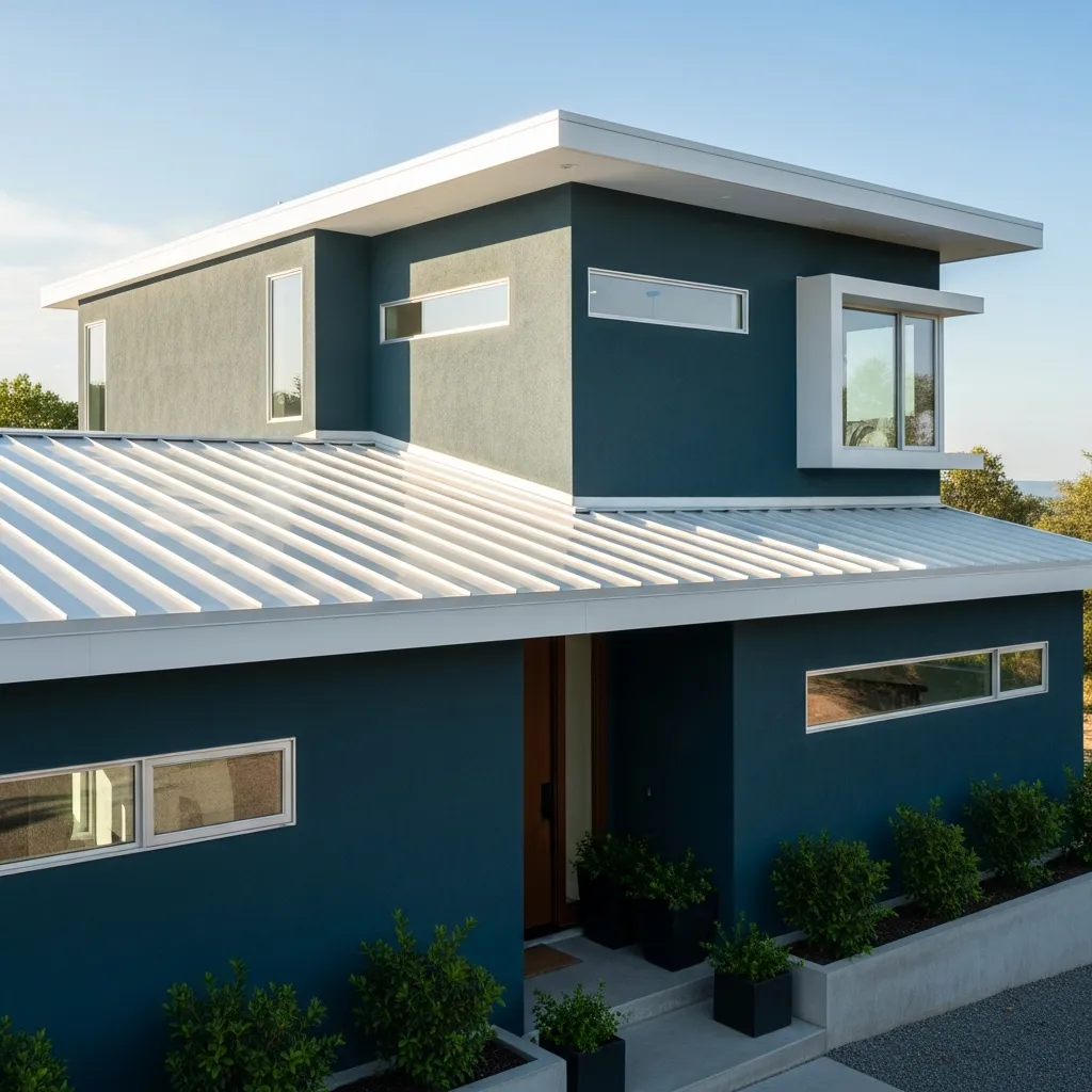 11. Bright White Roof & Dark Teal House