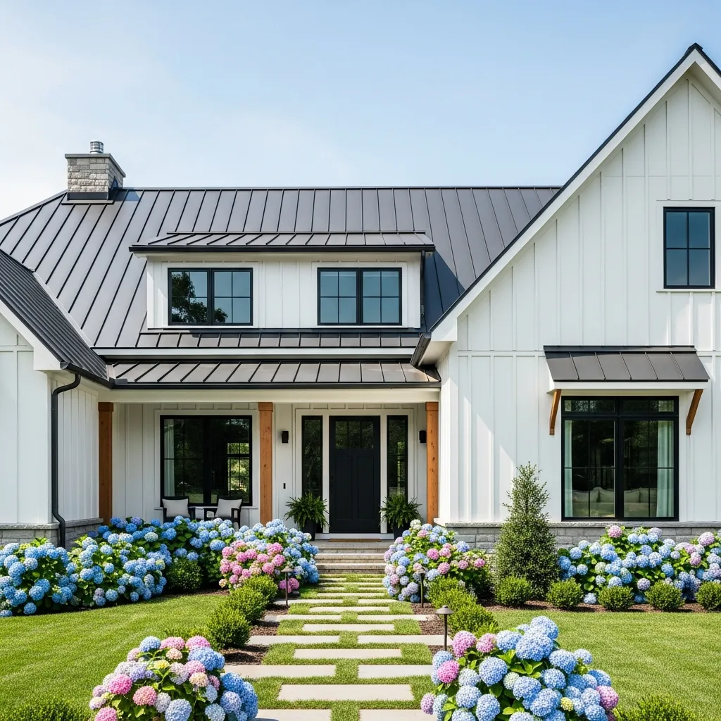 1. Classic Charcoal Gray Roof + Crisp White Siding