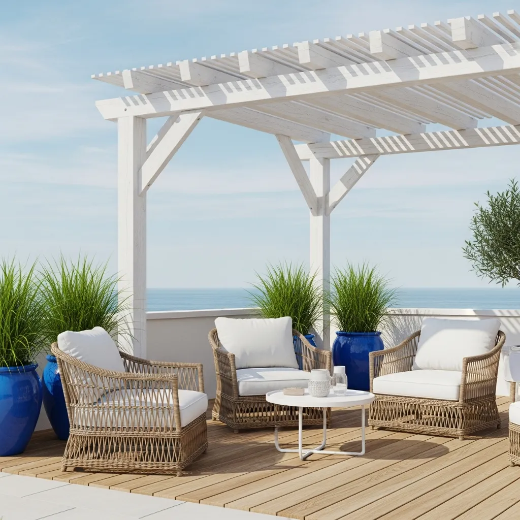 Top 15 Rooftop Patio Designs with Pergola Shade 7 6. Coastal Breeze Pergola