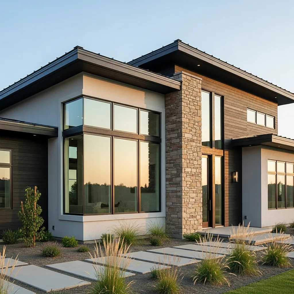 21. Contemporary Farmhouse with Mixed Materials and Sleek Metal Roof